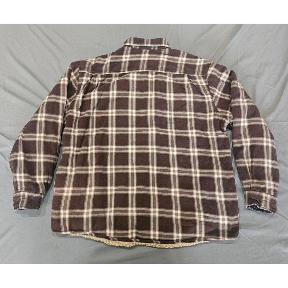 Wrangler Flannel Shirt Mens XL Brown Plaid Sherpa Lined Jacket Heavy
